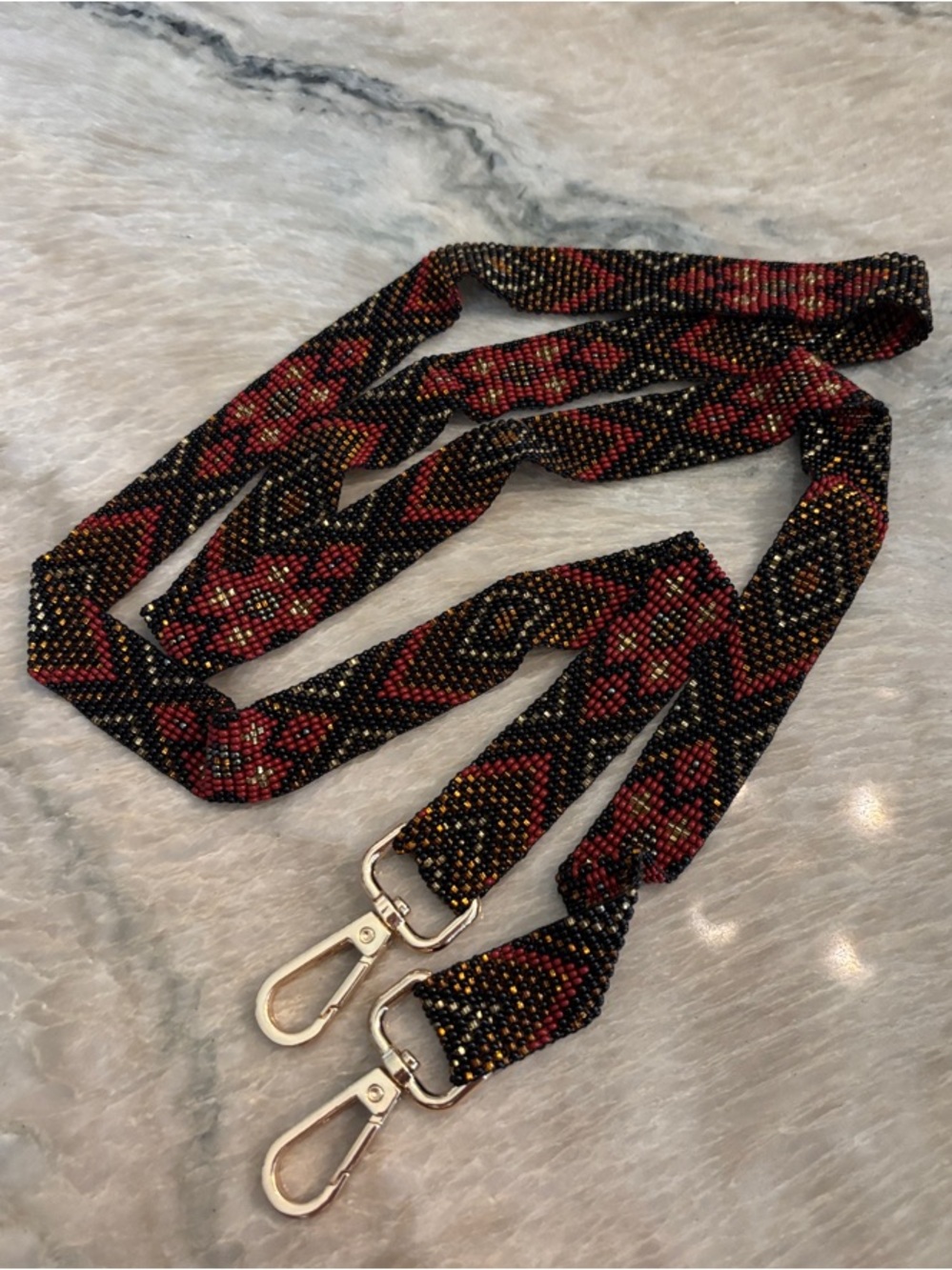 Beaded boho festival southwestern style Bag Strap Black & Red